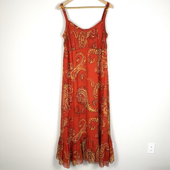 Anne Klein Paisley Babydoll Ruffle Maxi Dress Womens 14 Cottagecore Feminine - Picture 1 of 11